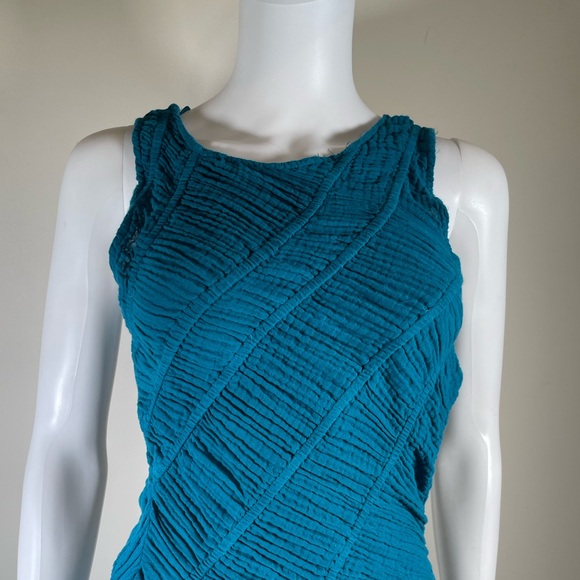Free People Blurred Lines Midi Dress Blue Dark Teal Sz M 100% Cotton Gauze Sexy - Picture 6 of 15